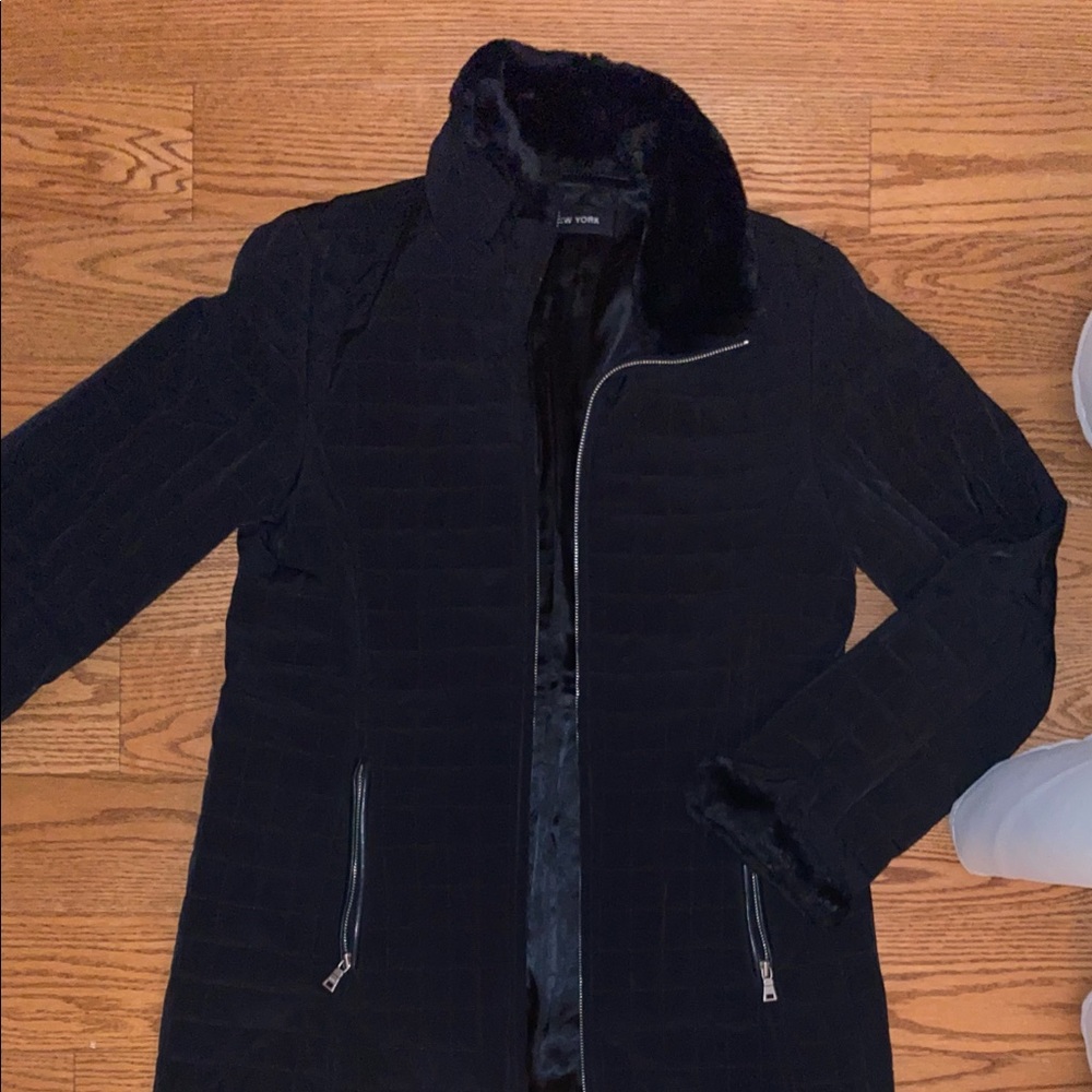 MARC New York Medium Black Coat With Faux Fur Trim